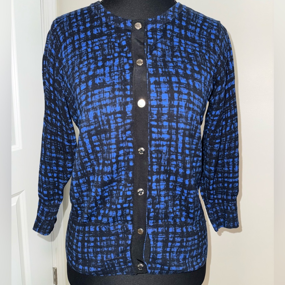 MICHAEL Michael Kors stylish blue and black button-up blouse